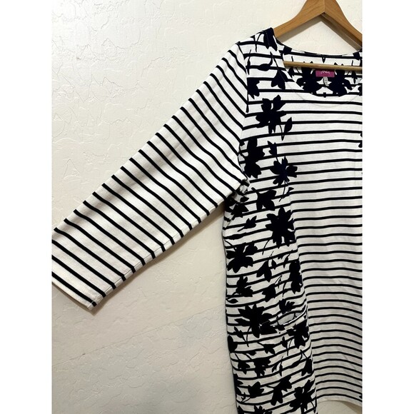Joules Womans Floral Long Top Size 14 Striped 3/4 Sleeve Old Money Pockets Artsy - Picture 8 of 13